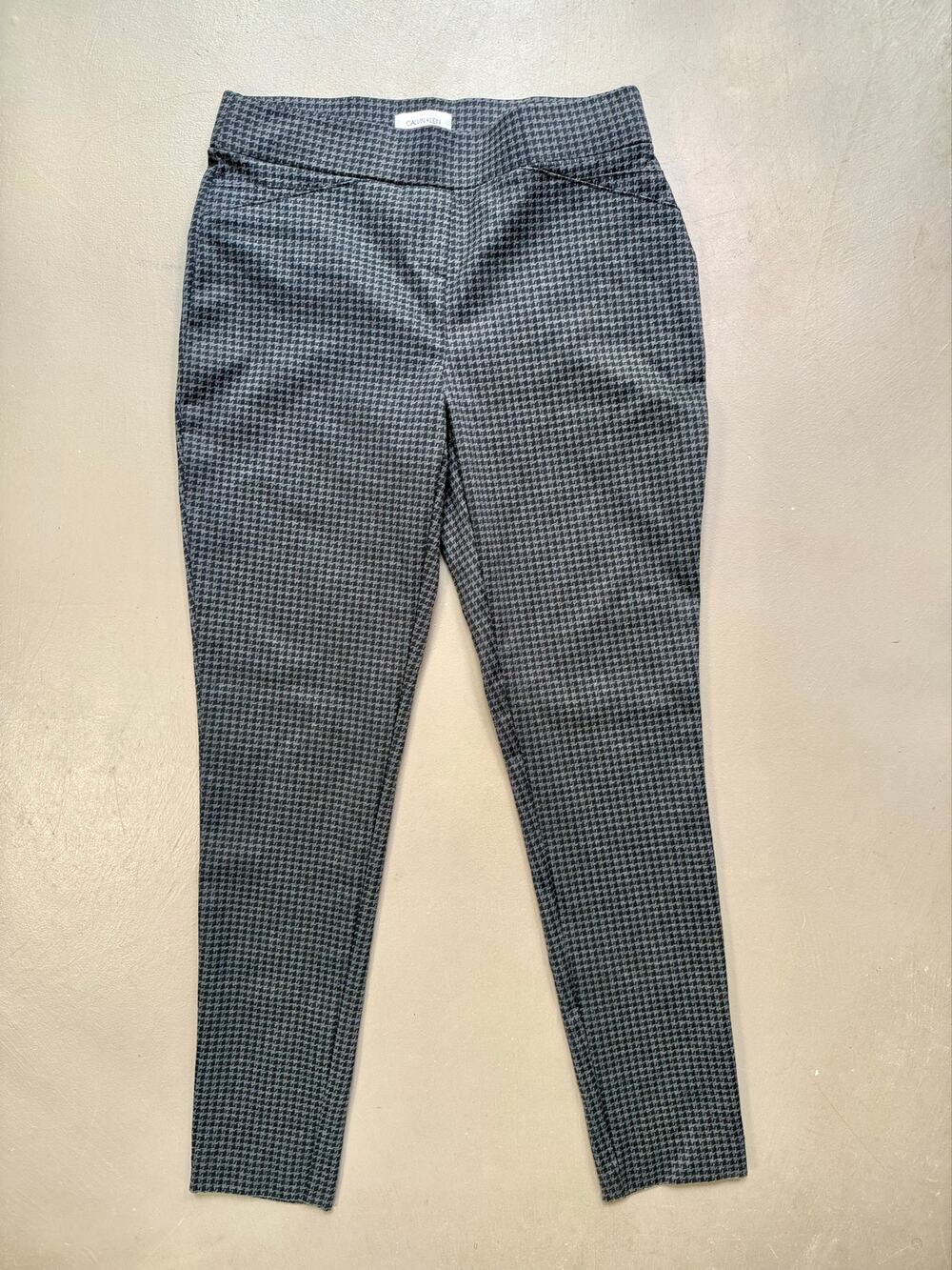 Calvin Klein Houndstooth Ankle Pants 4 Gray Pull On Stretch Office Workwear